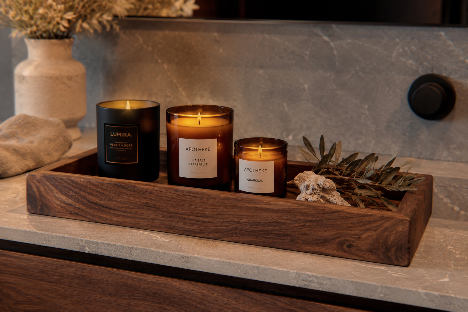 Walnut Candle Display Tray